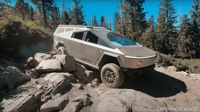 Observe a Tesla Cybertruck as it attempts to complete the Rubicon Trail.