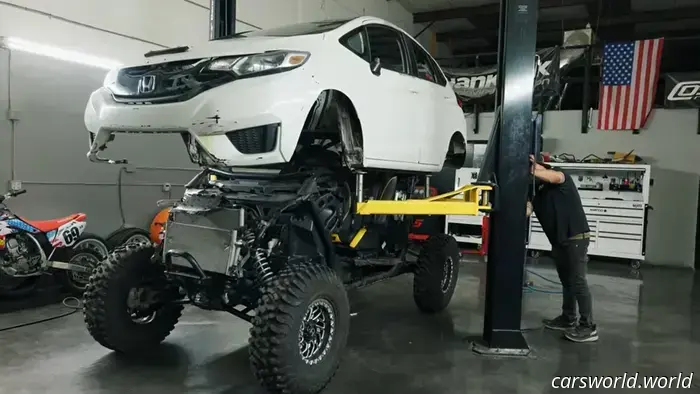 This Off-Road Honda Fit is essentially a Polaris RZR underneath, and it performs exceptionally well.