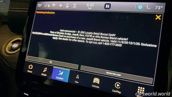 Stellantis is inundating owners’ screens with pop-up advertisements for new car promotions.