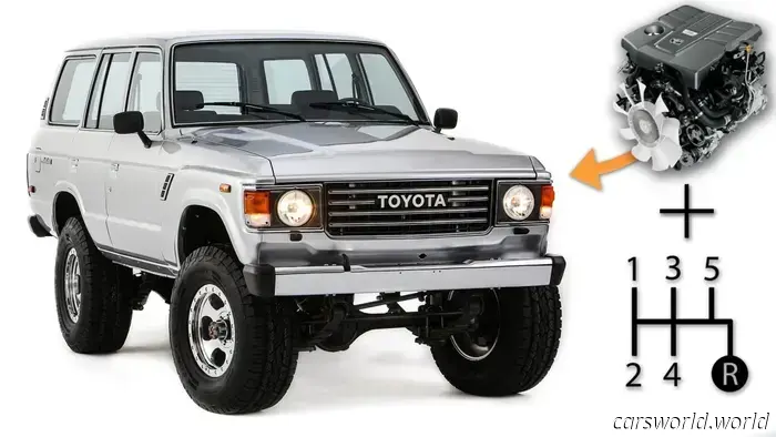 Toyota instaló un nuevo V6 de la Tundra en un Land Cruiser FJ60 y conservó la caja de cambios manual de cinco velocidades.
