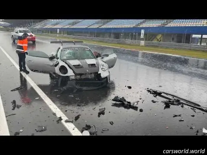 Dodge Challenger Wrecks Porsche 911 GT3 RS in Rainy Track Day Incident