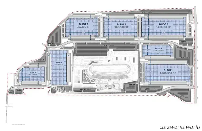 A warehouse complex is systematically removing NASCAR's Auto Club Speedway, section by section.
