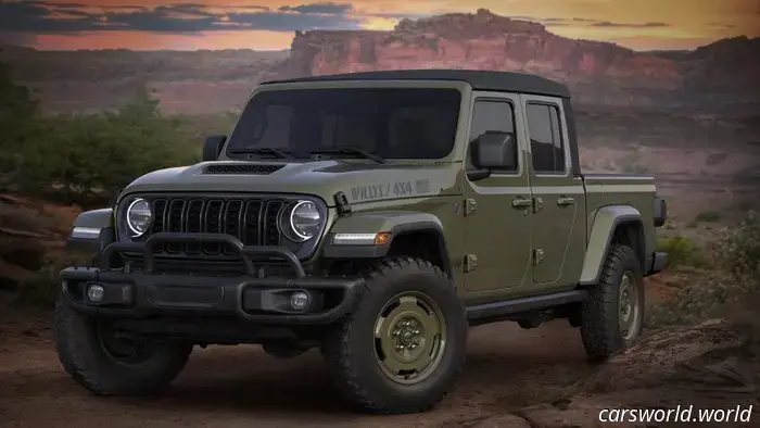 Jeep Gladiator 2026 arriva con un look militare completo e cerchi verde oliva.