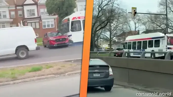 Vaya Pájaros: El Autobús de Filadelfia Ara el Honda CR-V de Costado Hacia Abajo Por Varios Bloques