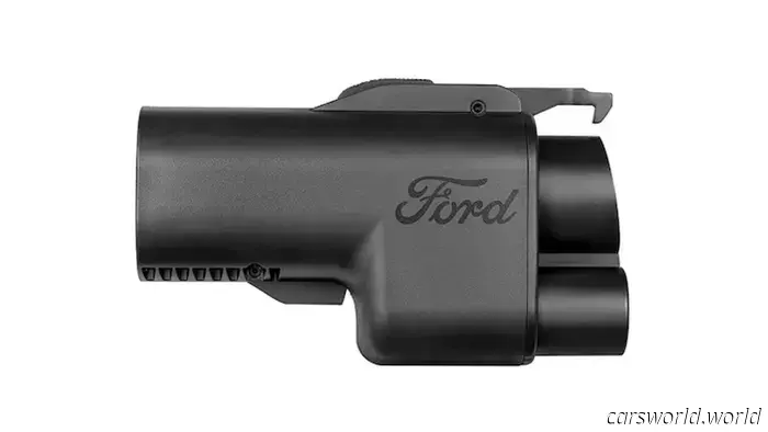 You can drive over Ford’s new NACS EV adapter with an F-150 Lightning, as it is designed to be built Ford tough.