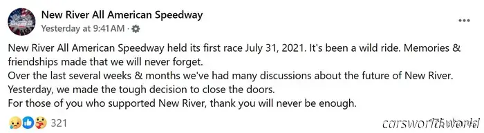 Another small-town short track closes its doors in the center of stock car racing territory.