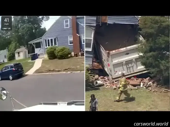 Observe the hole created by this 73,000-pound dump truck in a New Jersey home.