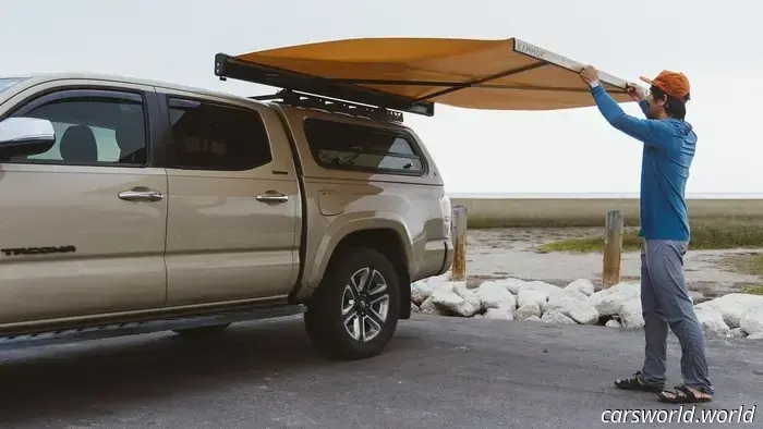 Rivian’s concept for a Tonneau cover awning is a fantastic example of simple yet effective innovation.