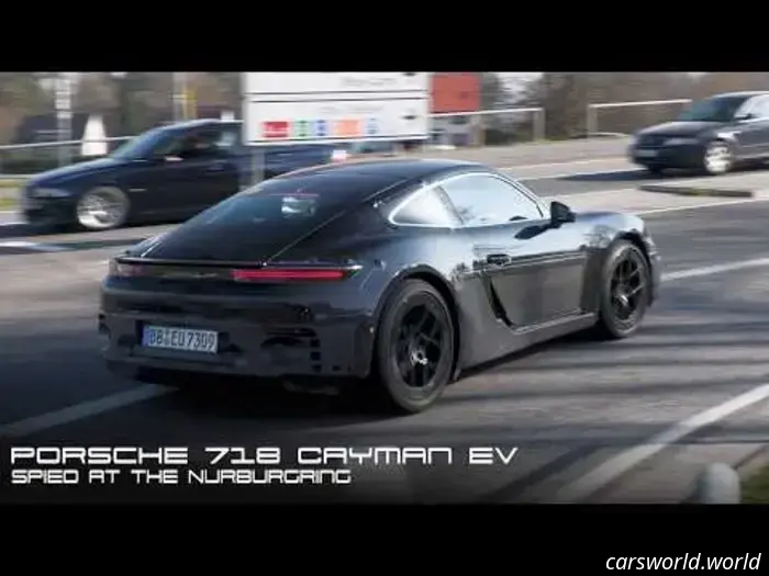 Porsche’s camouflage strategy to conceal the Cayman EV’s rear window is somewhat amusing.