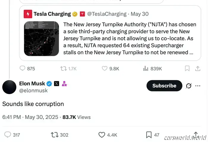 Elon Musk Acknowledges ‘Corruption’ Regarding New Jersey Supercharger Decommissioning