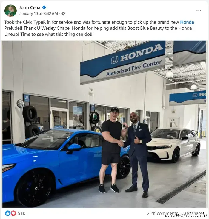 John Cena acaba de añadir un Prelude a su creciente colección de Hondas.