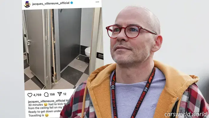 F1 champion Jacques Villeneuve was trapped in an airport restroom last weekend.